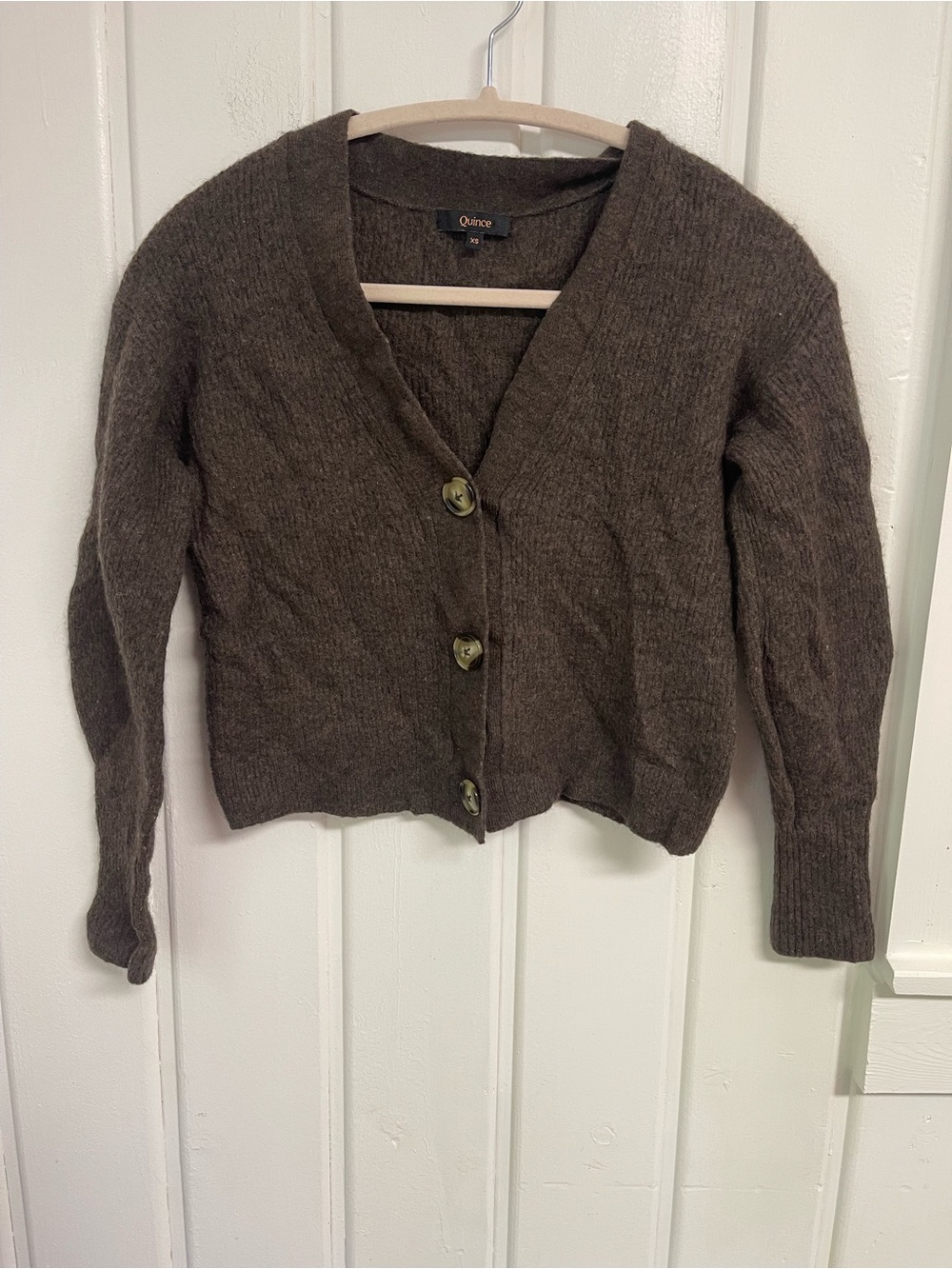 Quince Baby Alpaca Wool Cropped Cardigan XS Dark Walnut Brown